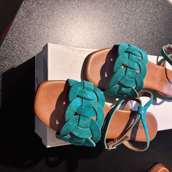 Sundance Cosmos Suede Sandals size 37/6 Turquoise NEW in box - Picture 5 of 14